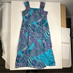 Jacques Vert Maxi Dress, Joyous Aqua Purple Butterfly Wing Print, 16UK 42 EUR